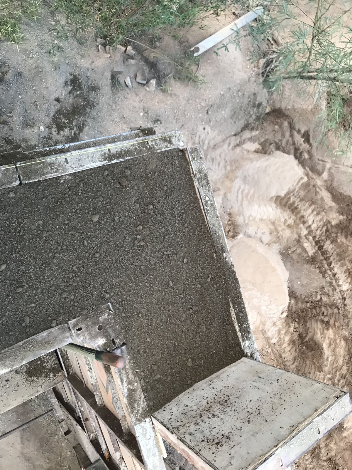 Construction form and rammed-earth material seen from above